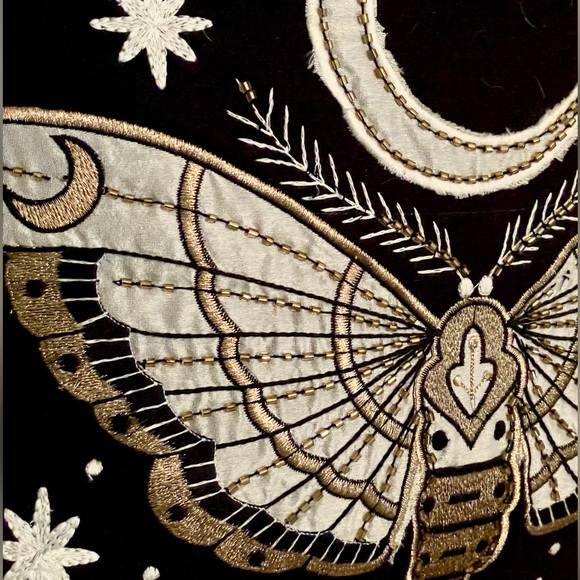 MT Jones Celestial Moon Phase Moth Embroidered Beaded 20x20 Boho Throw Pillow - Picture 2 of 3